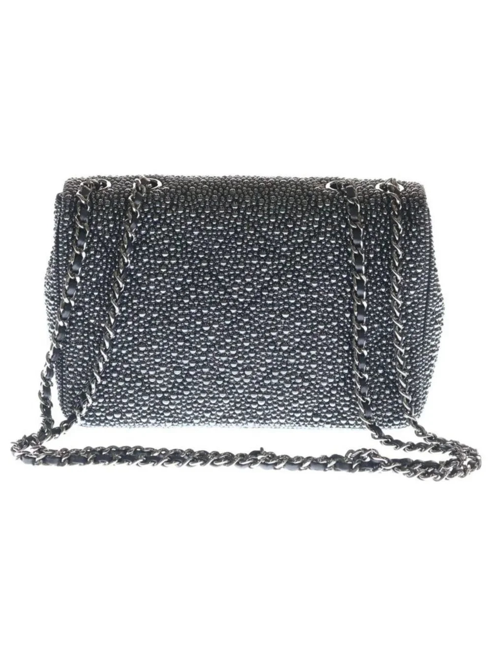 Chanel Pearl Evening Quilted Lambskin Leather S Flap Chain Shoulder Bag Silver